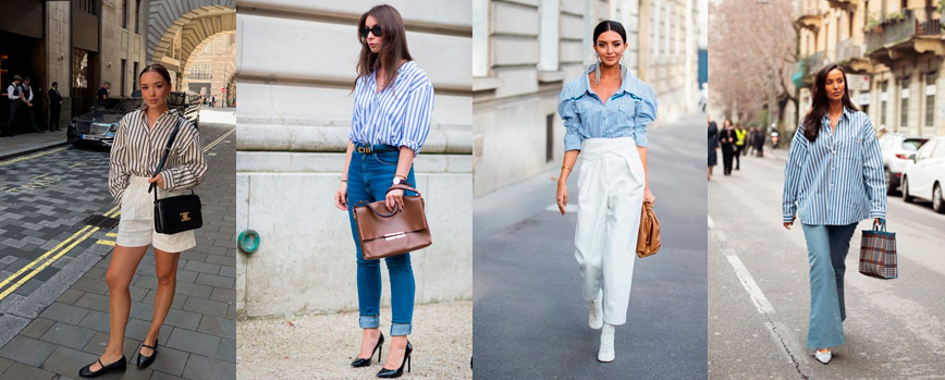 Camisa a rayas celeste shops y blanca mujer